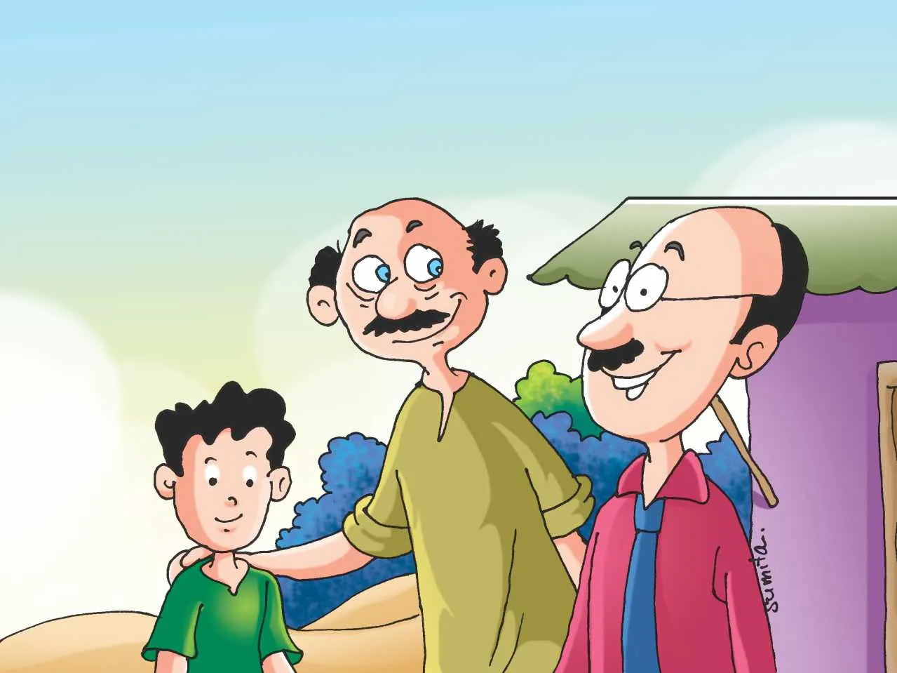 Two Man with a kid cartoon image