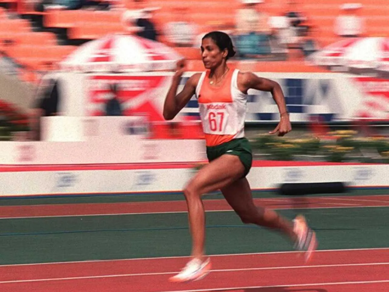 P.T. Usha in action on track and field