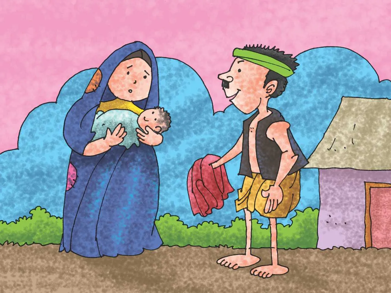 Man And women with a baby cartoon image