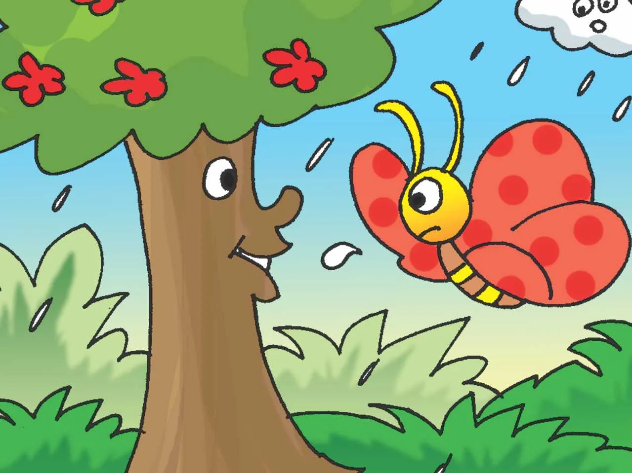 red color butterflies cartoon image