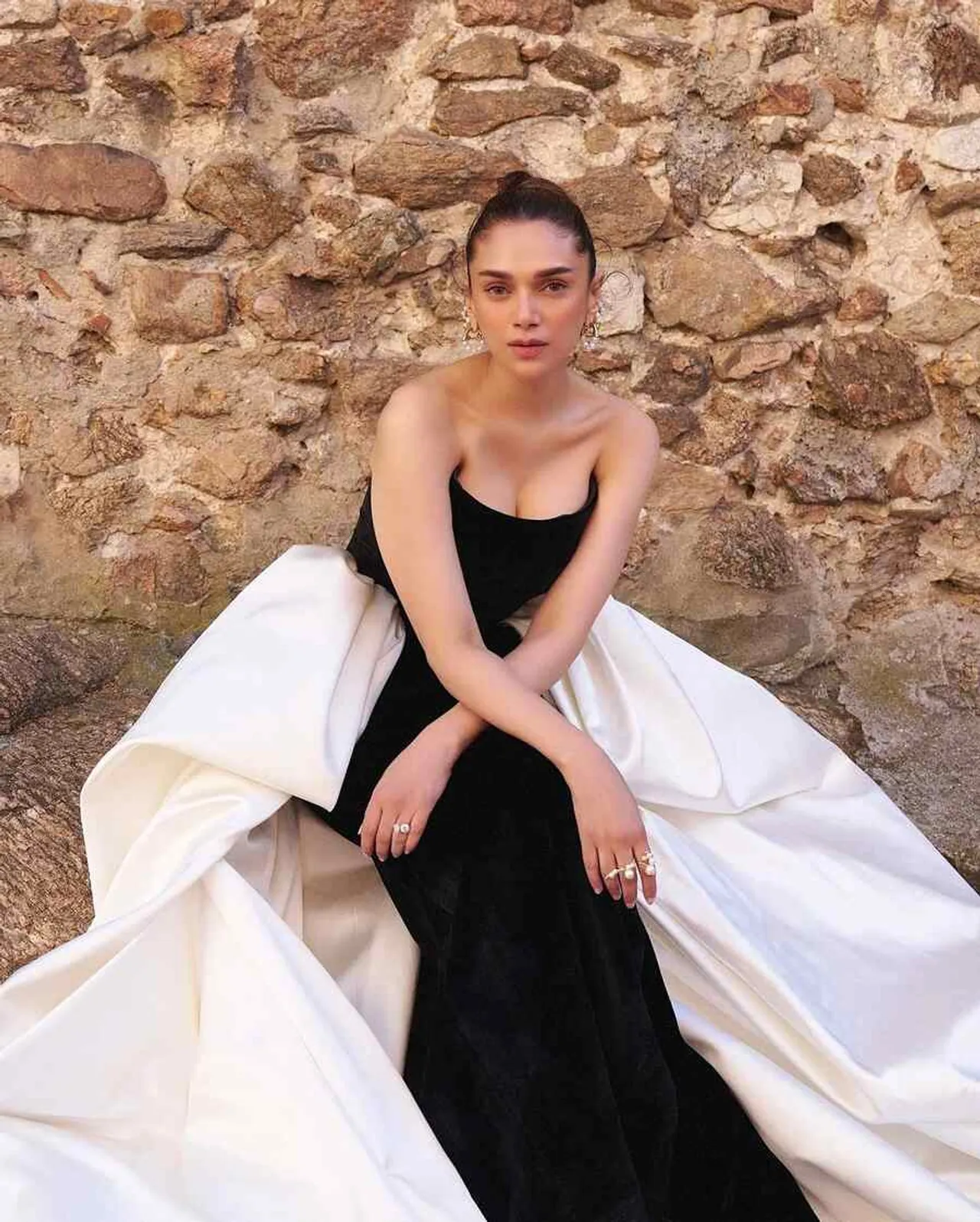 Aditi Rao Hydari | Cannes Film Festival 2024: Aditi Rao Hydari stuns in  black-and-white backless gown by Gaurav Gupta