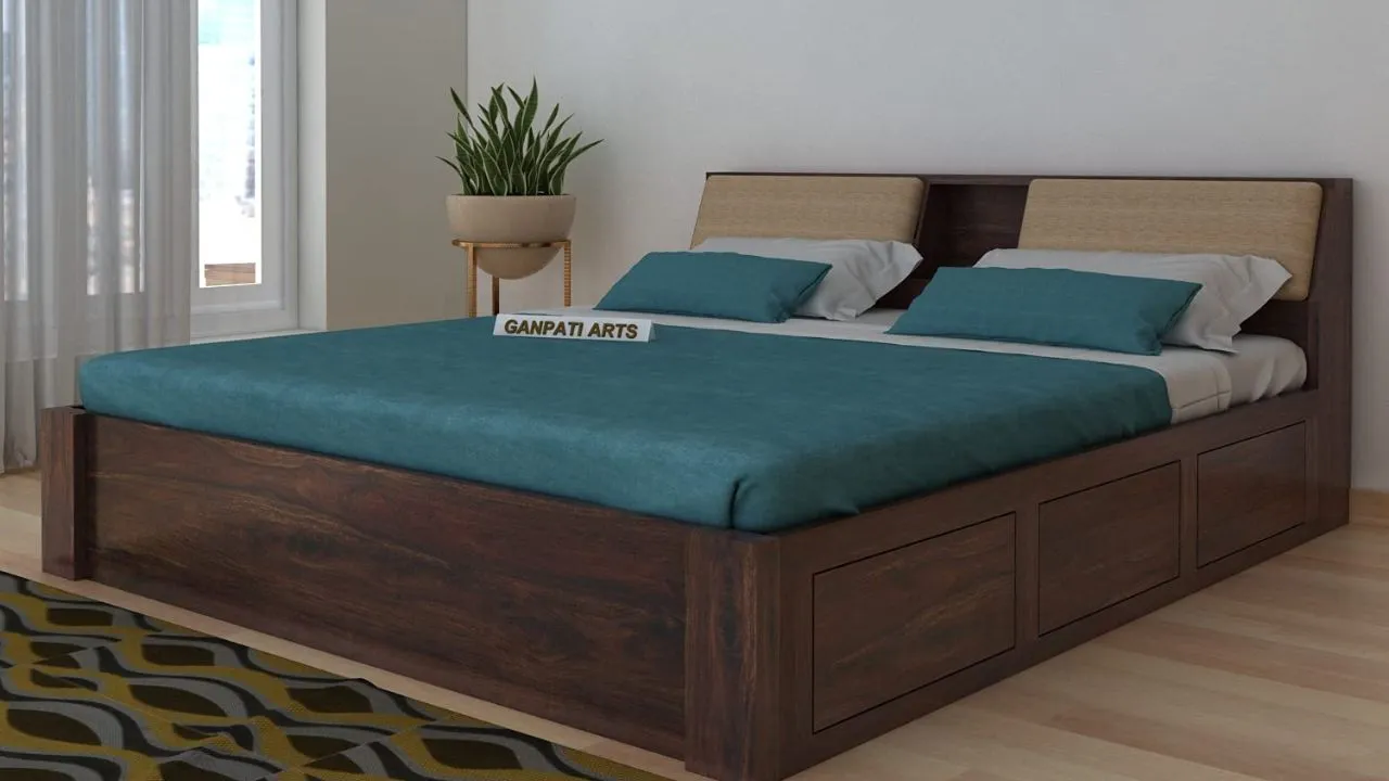 Ganpati Arts Sheesham Wood Mayor King Size Bed with Headboard Box Storage