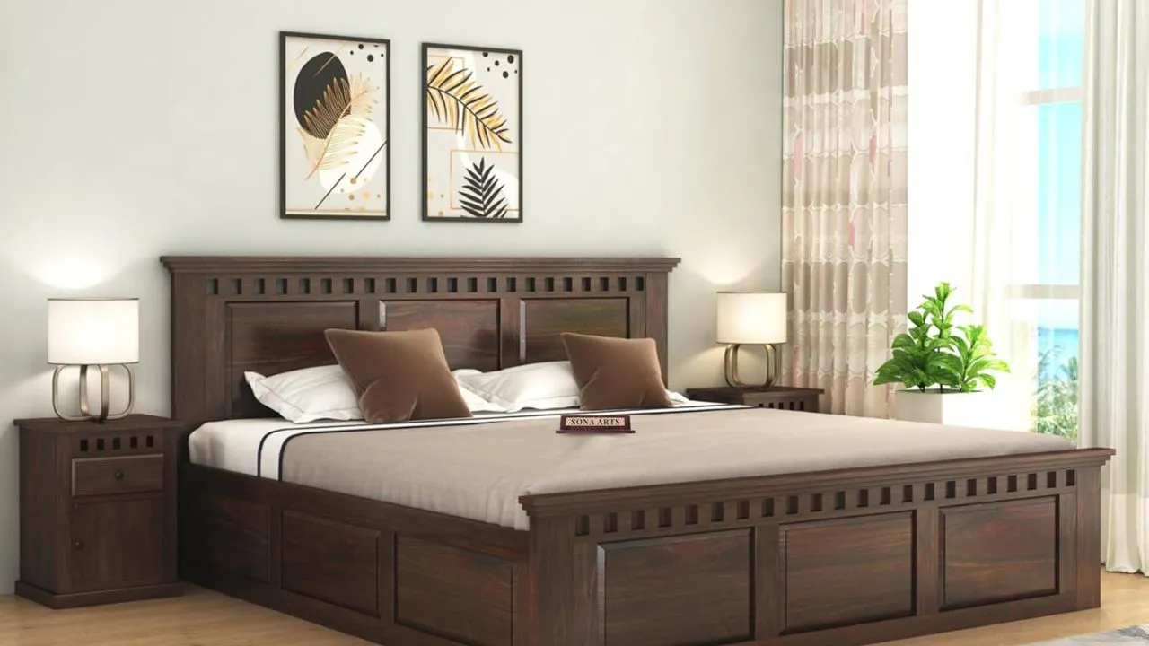 SONA ART & CRAFTS Solid Sheesham Wood King Size Bed with Storage