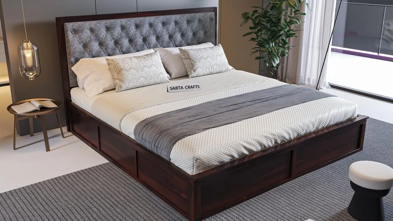 SABTA Craft Sheesham Wood King Size Bed with Storage 