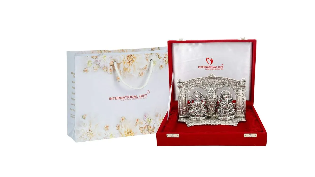 INTERNATIONAL GIFT® Silver Plated Laxmi Ganesh Murti 