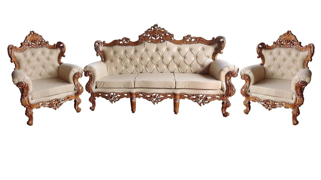 Furniture Hub Wooden 5 Seater Maharaja Sofa Set for Living Room 