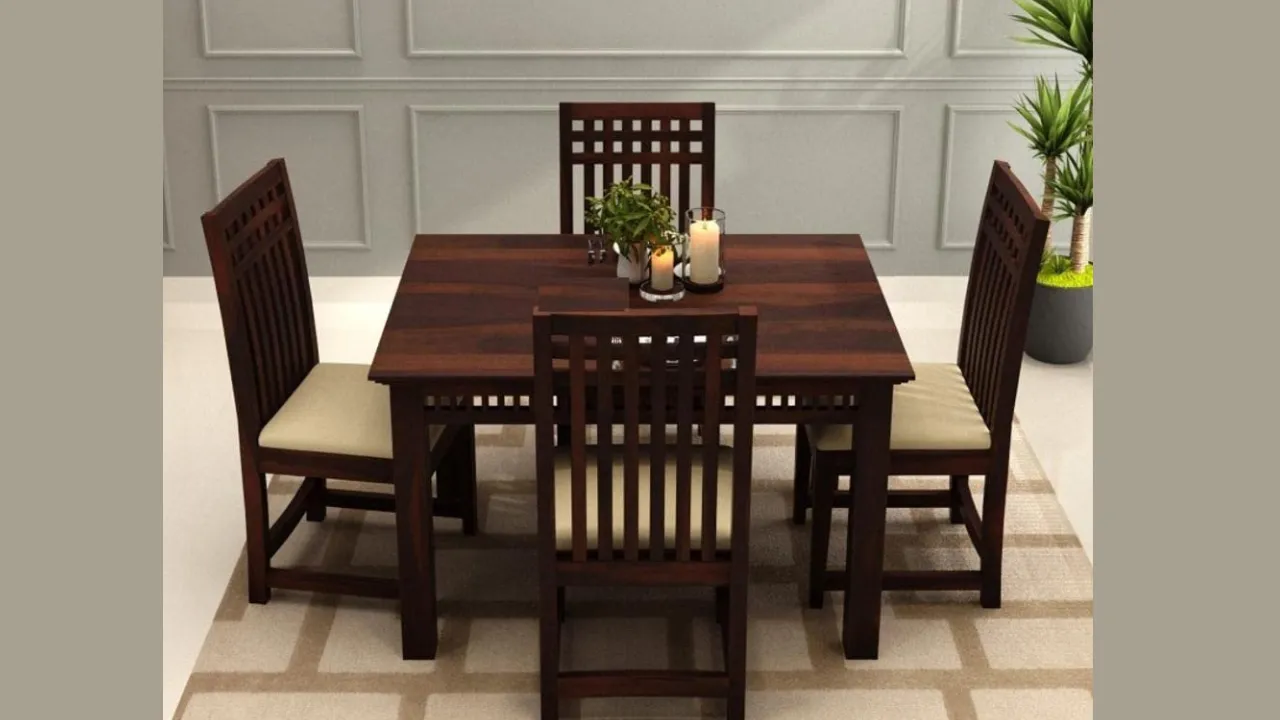 AADITYA WOODS Solid Sheesham Wood Four Seater Dining Table Set
