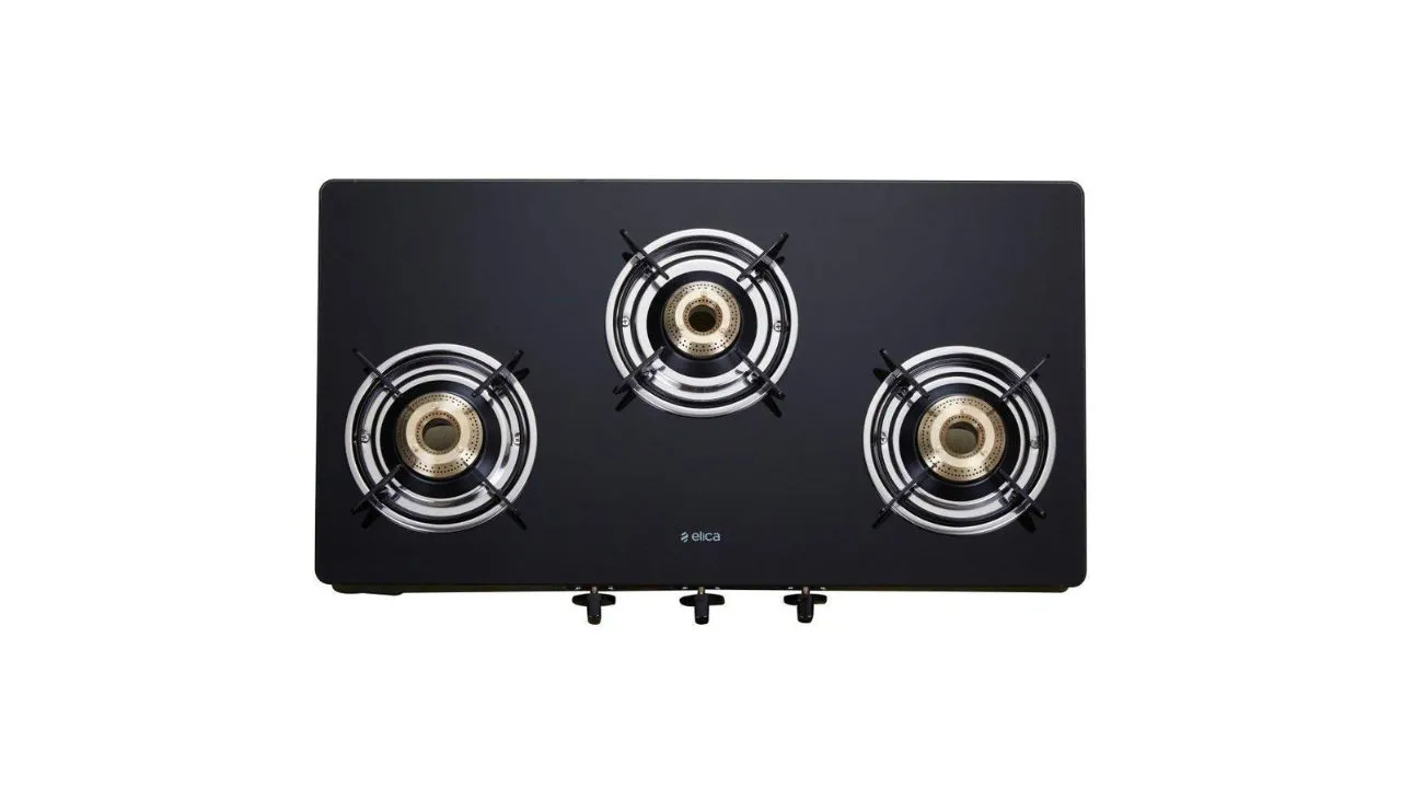 Elica Vetro Glass Top 3 Burner Gas Stove