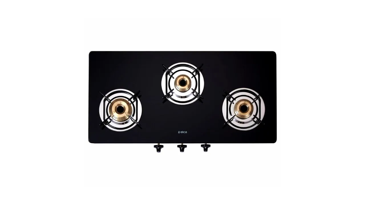 Elica Vetro Glass Top 3 Burner Gas Stove 