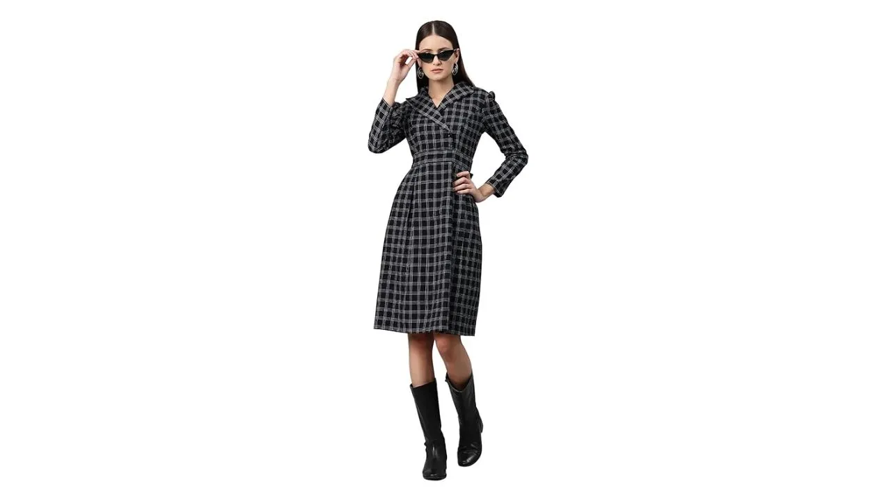 Cottinfab Women Black and White Blazer Dress 