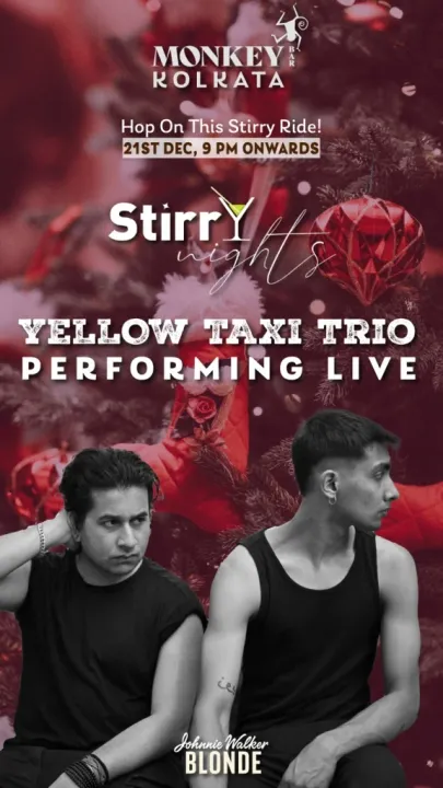 Enjoy the energetic performance by “The Yellow Taxi” as they take center stage at Monkey Bar Kolkata’s Stirry Nights!