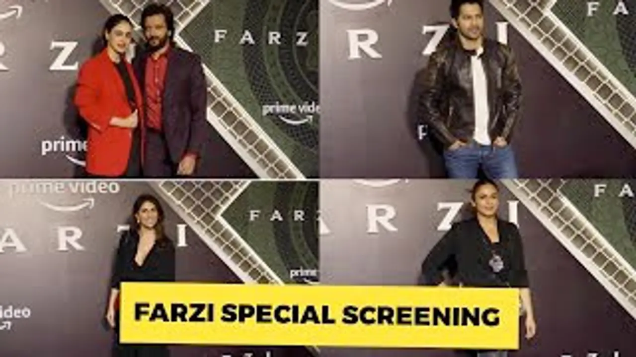 Riteish Deshmukh-Genelia Deshmukh, Varun Dhawan, Kriti Sanon, Rhea Chakraborty, Huma Qureshi And others at Farzi SCREENING