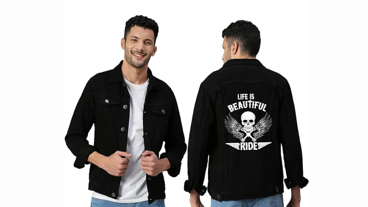 KLIZEN Mens Trendy Regular Fit Long Sleeve Printed Fashion Denim Jacket