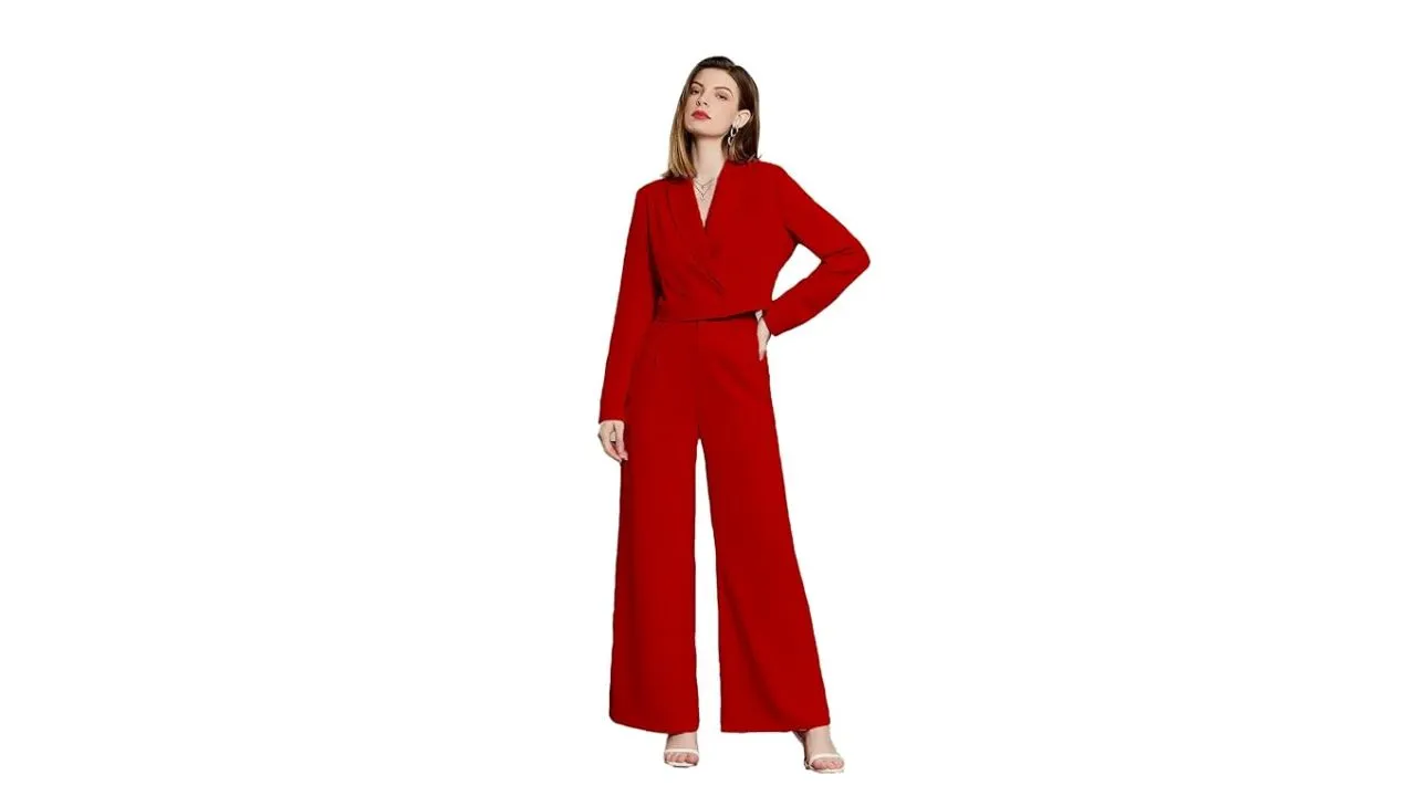 KOTTY Women's Solid Blazer and Trouser Set
