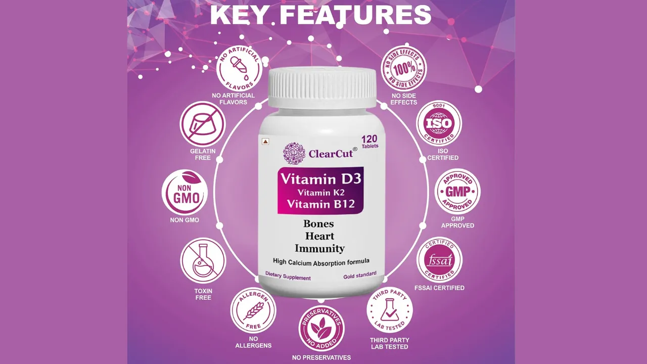 ClearCut Vitamin D3 K2 B12 Calcium tablet Joints bones Boosting Immunity supplement