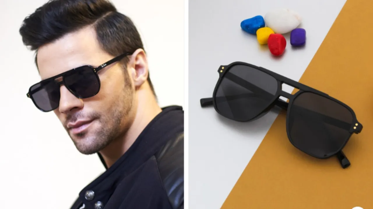 Ted Smith Unisex Grey Lens & Black Aviator Sunglasses with UV Protected Lens