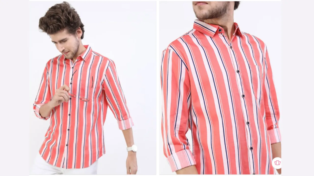 KETCH Men Peach-Coloured Slim Fit Striped Casual Shirt