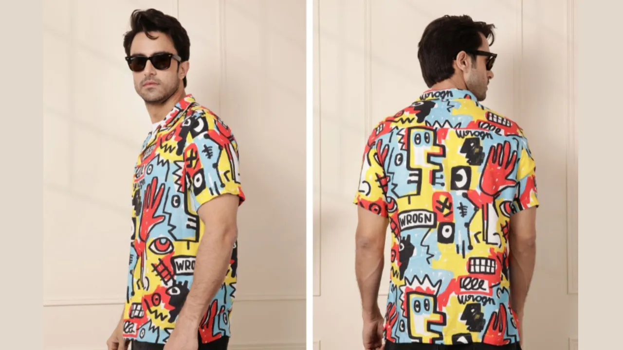 WROGN Men Comfort Fit Cuban Collar Graphic Printed Casual Shirt