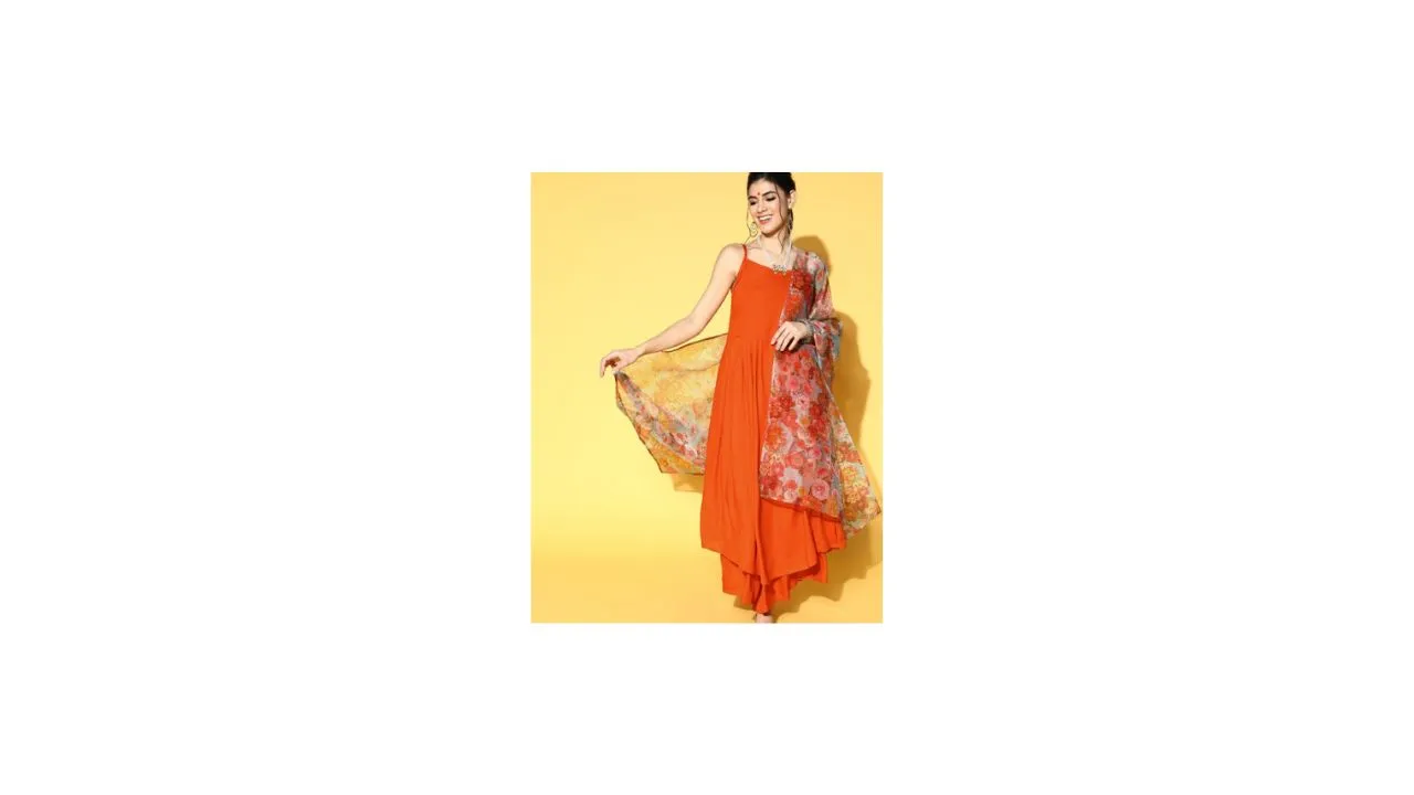 InWeave Women Kurta with Palazzos & Floral Print Dupatta