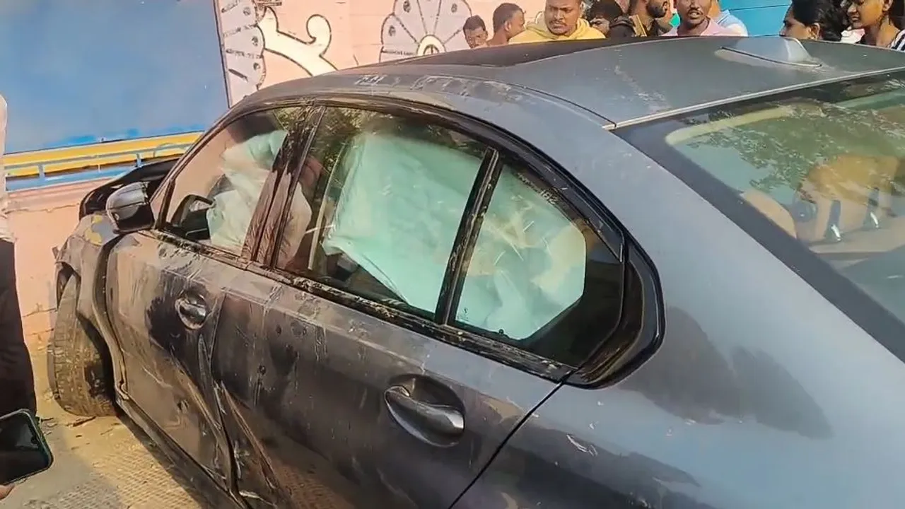  BMW car crashes into roadside house at Shastri Nagar in Bhubaneswar