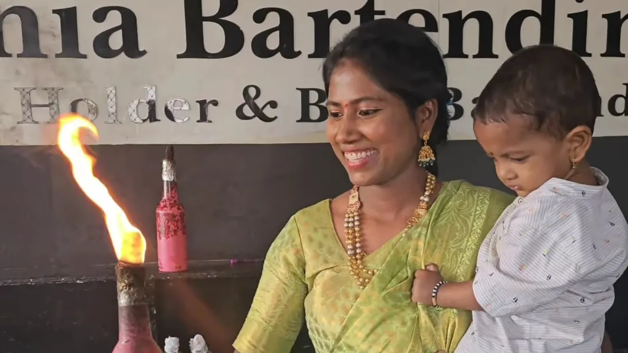 Watch: Saree-Clad Pune Bartender Juggles Bottles While Holding Baby