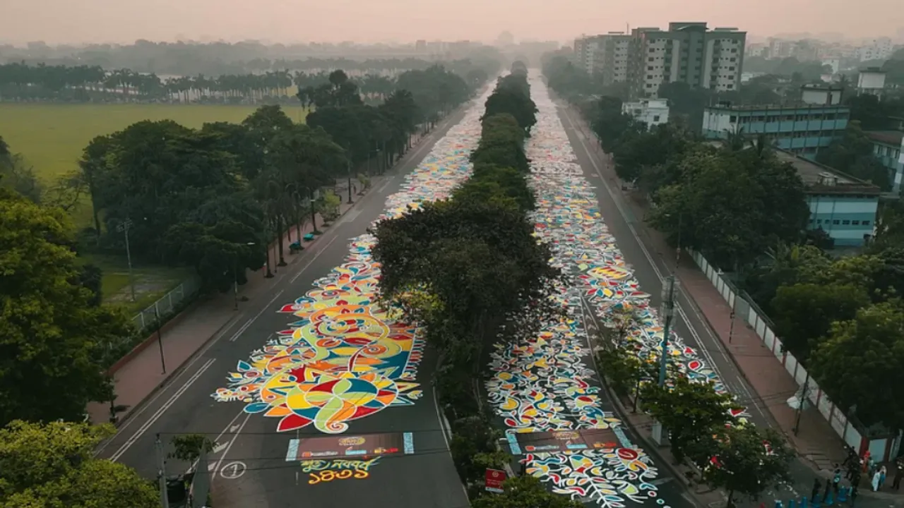 Dhaka Streets Adorned With Mesmerising Alpona Art For Bengali New Year