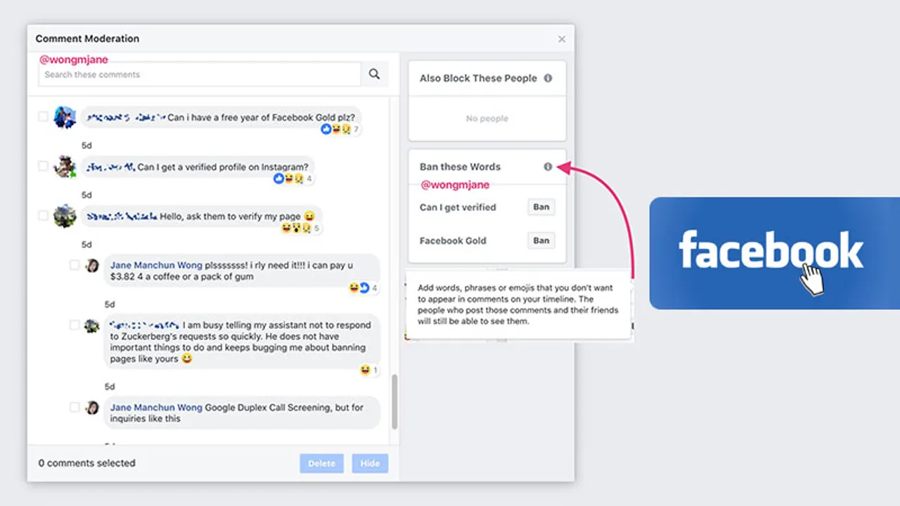 Facebook tests a feature to let you ban select words/emojis from comments