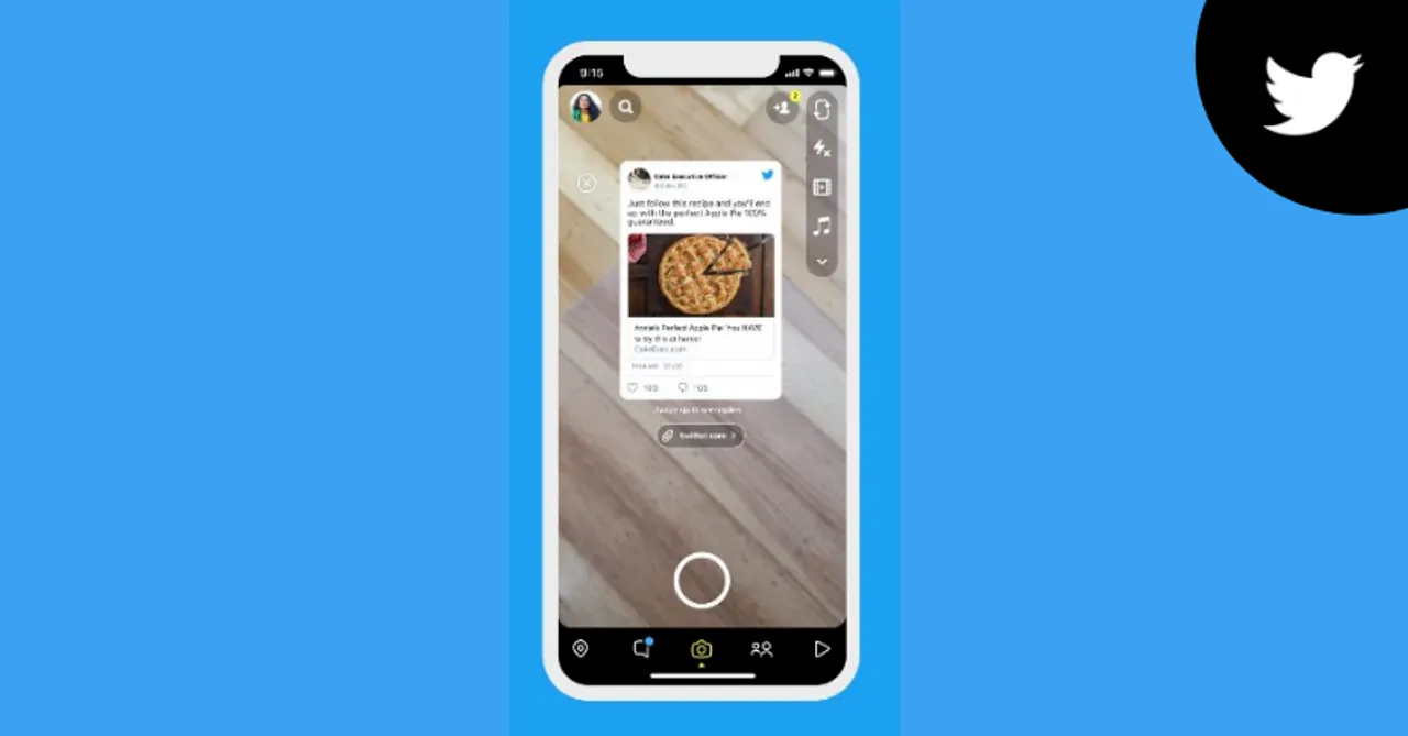 Twitter users can now share a tweet directly on Snapchat