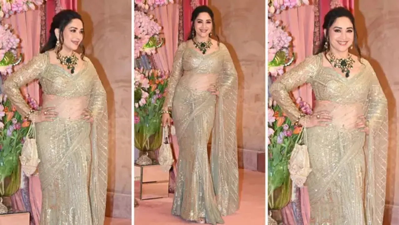 Madhuri Dixit golden saree look