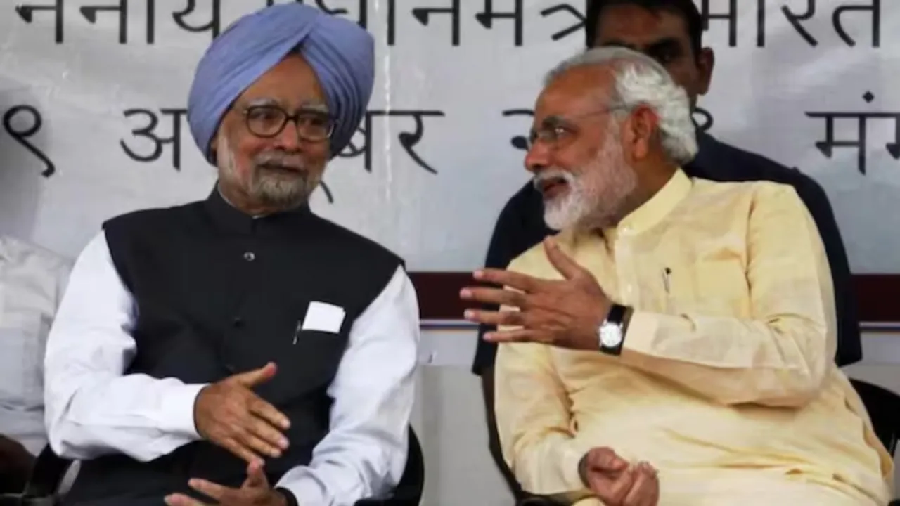  Former PM Manmohan Singh with Indian Prime Minister Narendra Modi Photograph: (Reuters) 