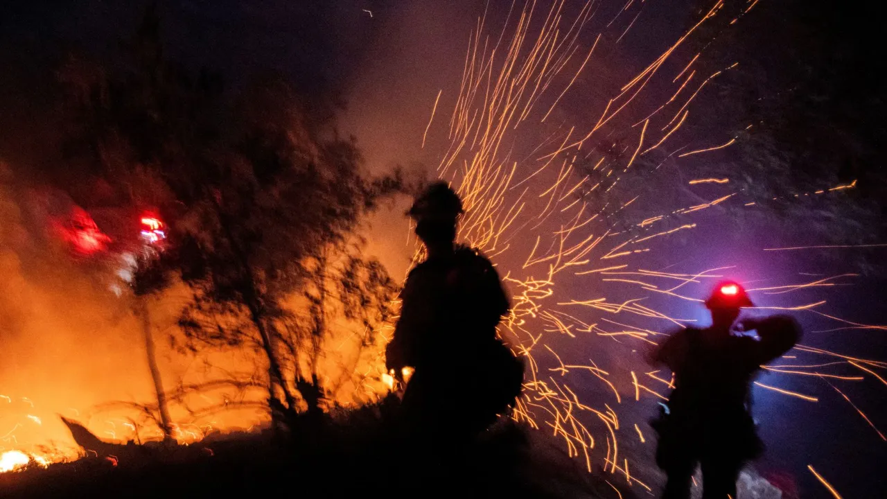  Fire crew battle raging wildfire in LA Photograph: (Reuters) 
