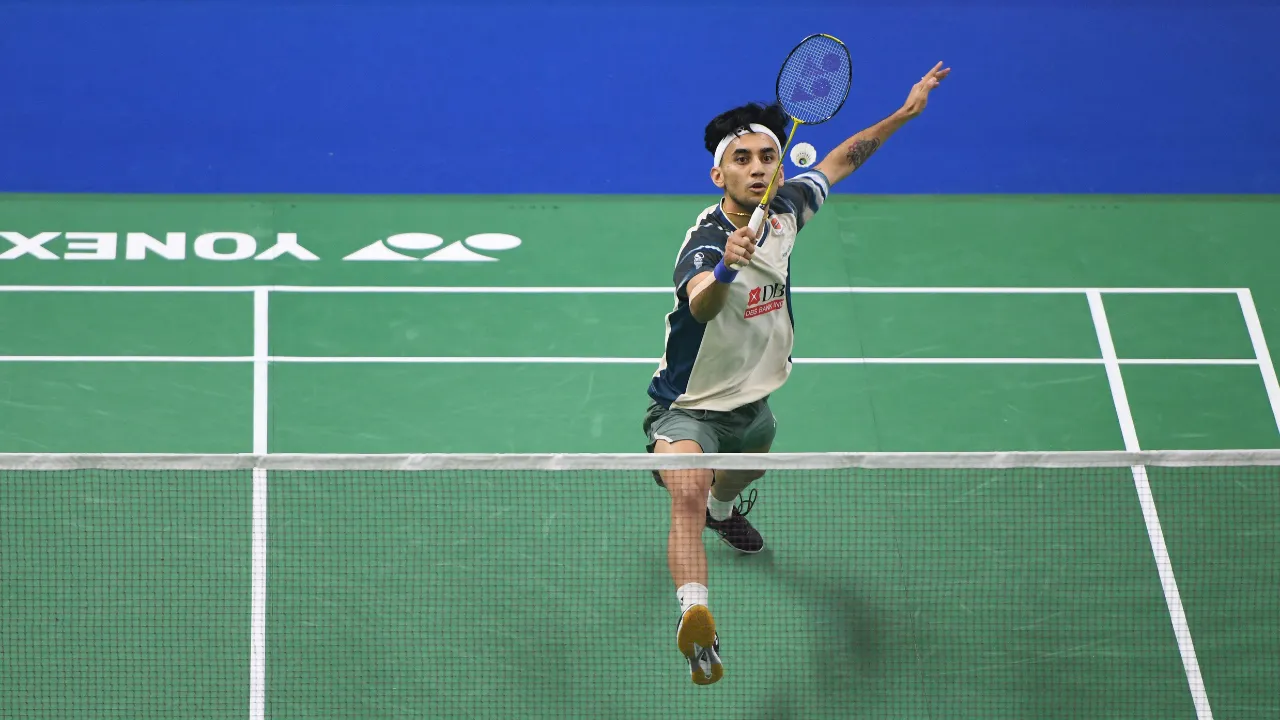  Lakshya Sen in action Photograph: (AFP) 