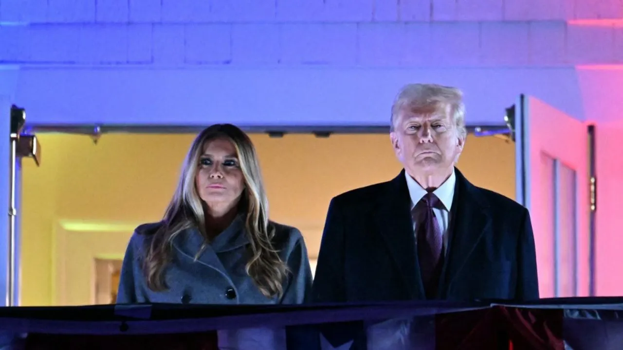  US President-elect Donald Trump and his wife Melania Trump get ready to watch fireworks in his honor at Trump National Golf Club Washington DC in Sterling, Virginia, on January 18, 2025. Photograph: (AFP) 