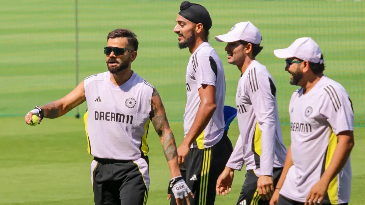  Indian cricket team players during a training session Photograph: (PTI) 