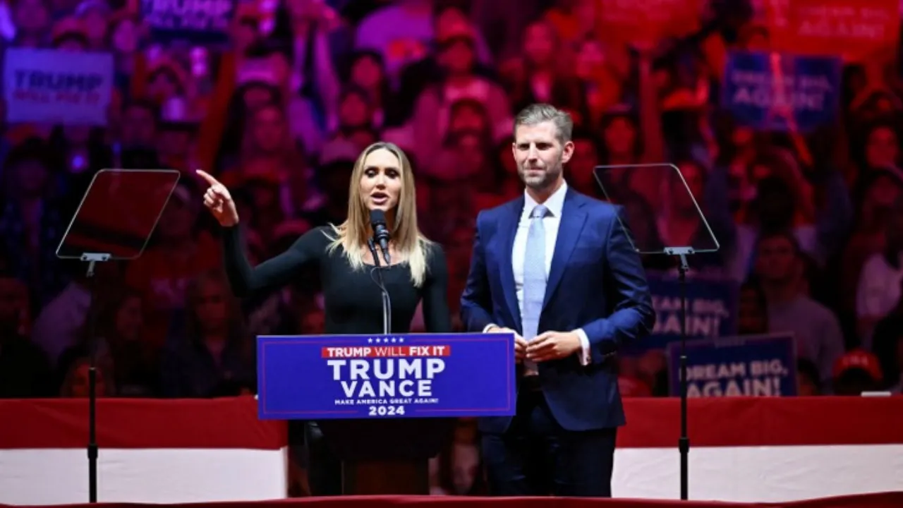  File photo: Lara Trump and husband Eric Trump speak at a campaign rally for former US President and Republican presidential candidate Donald Trump at Madison Square Garden in New York on October 27, 2024. Photograph: (AFP) 