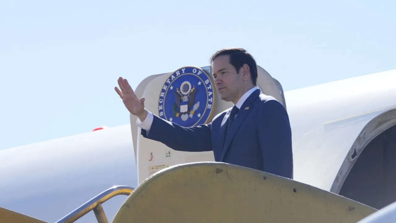  File Photo: US Secretary of State Marco Rubio waves before departing from La Aurora International Airport in Guatemala City, on February 5, 2025, en route to the Dominican Republic. Photograph: (AFP) 
