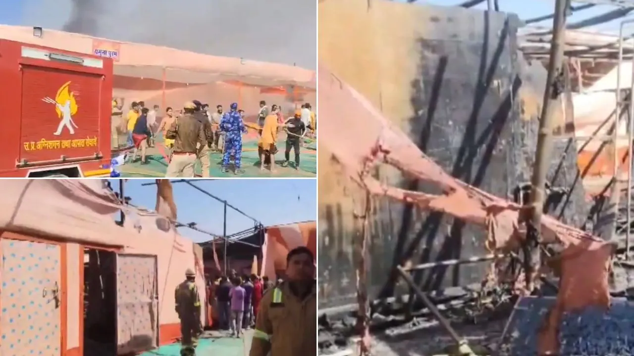  Fire breaks out in Prayagraj's Sector 18, Shankaracharya Marg Photograph: (ANI) 