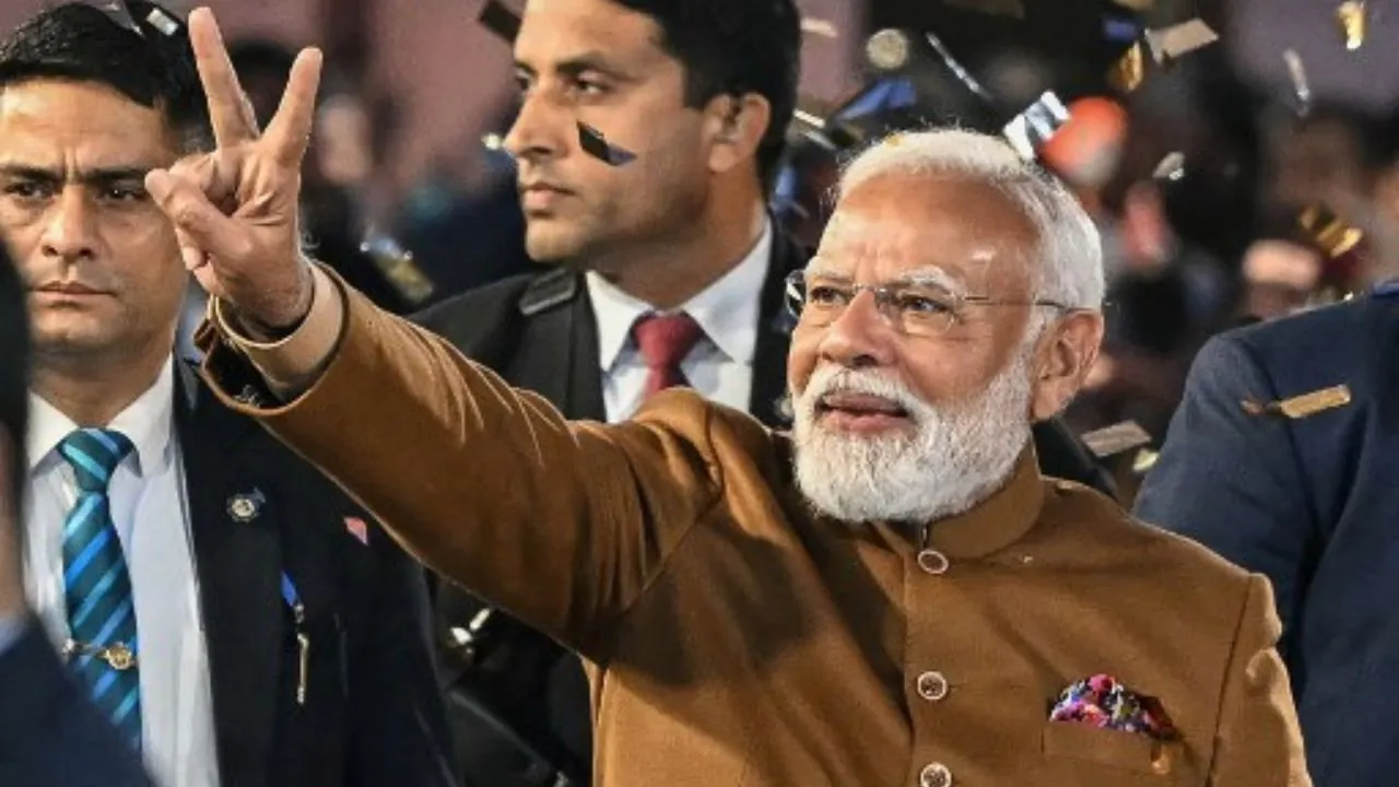  PM Modi pitches leadership mantra to students during 'Pariksha Pe Charcha' Photograph: (AFP) 