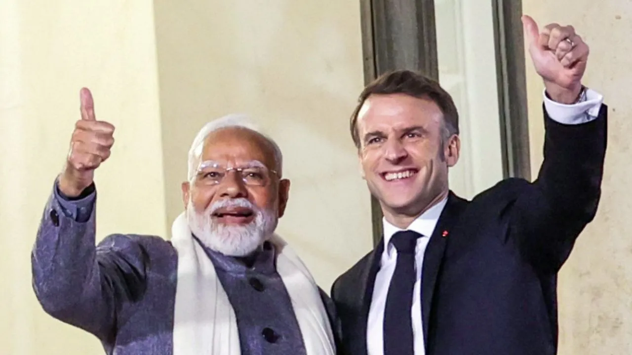  PM Modi and French President Emmanuel Macron Photograph: (ANI) 