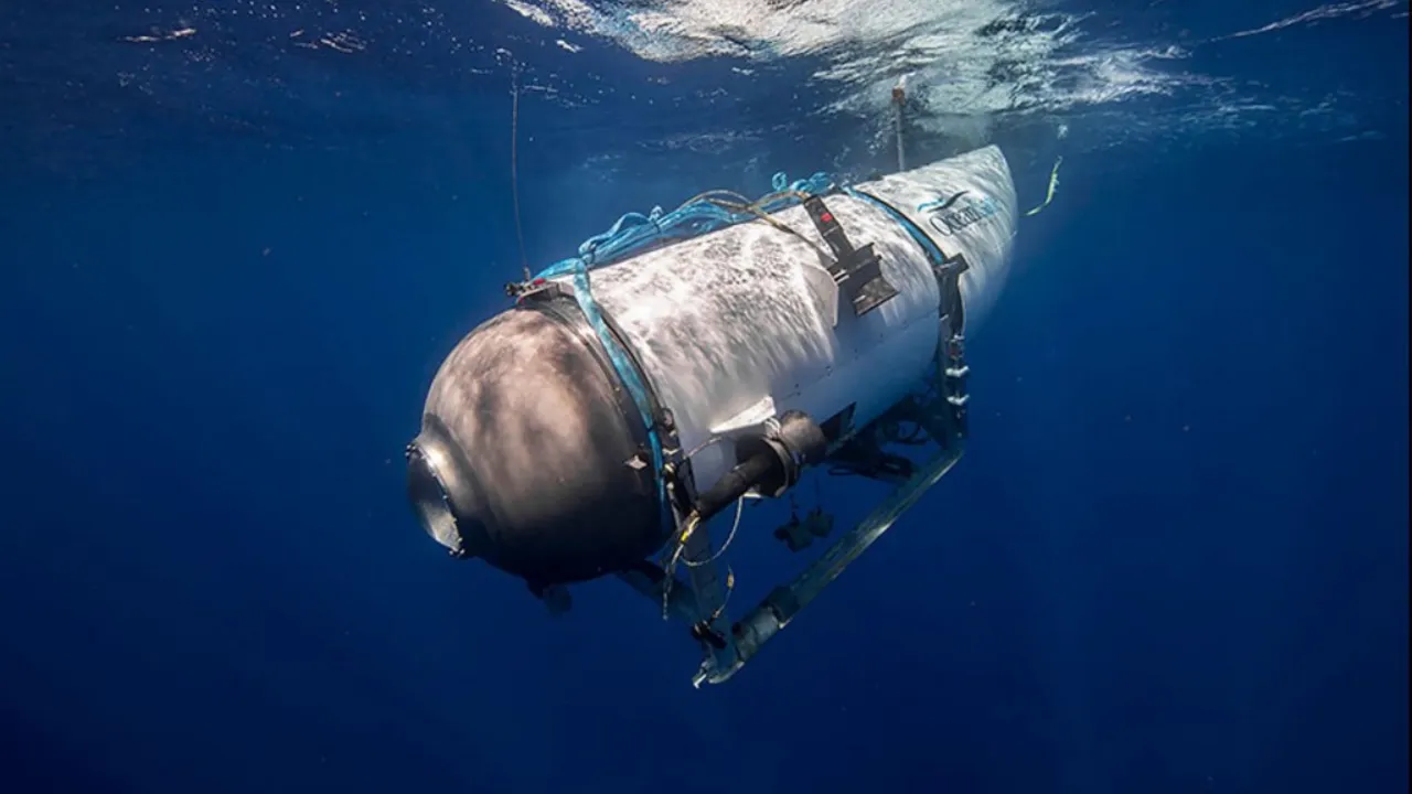  This undated image courtesy of OceanGate Expeditions, shows their Titan submersible beginning a descent. Photograph: (AFP) 