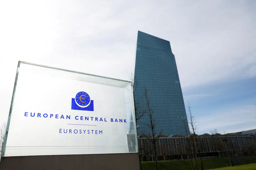  Signage is seen outside the European Central Bank (ECB) Photograph: (Reuters) 