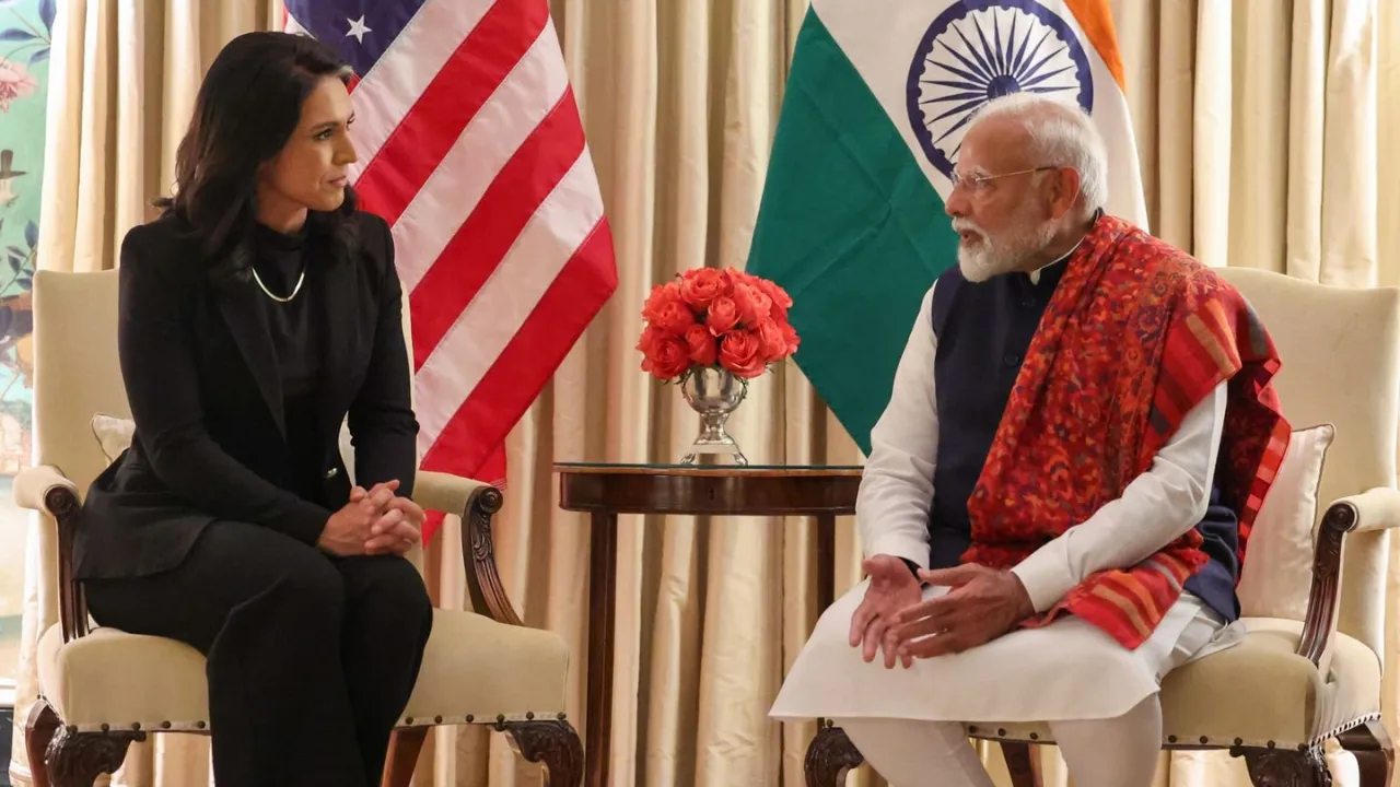  PM Modi with Tulsi Gabbard.  Photograph: (@narendramodi/X) 