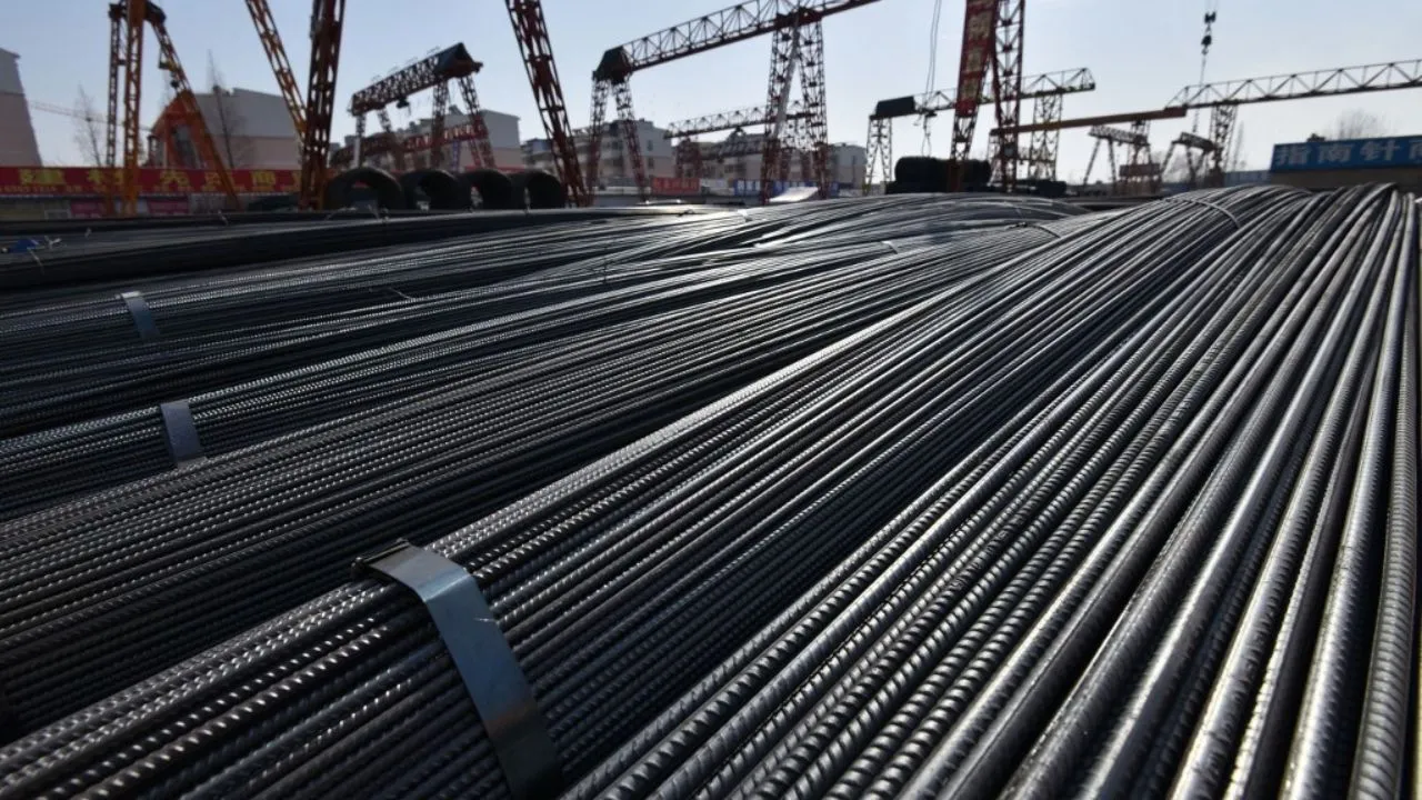  Steel rebar is seen at a steel market in Fuyang, in China’s eastern Anhui province on February 10, 2025. Photograph: (AFP) 