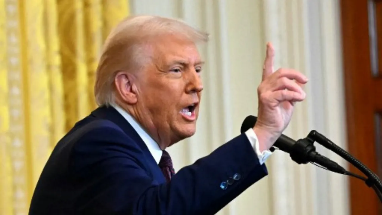  Donald Trump takes questions during a joint press conference with unseen Narendra Modi in the East Room of the White House in Washington, DC, on February 13, 2025. Photograph: (AFP) 