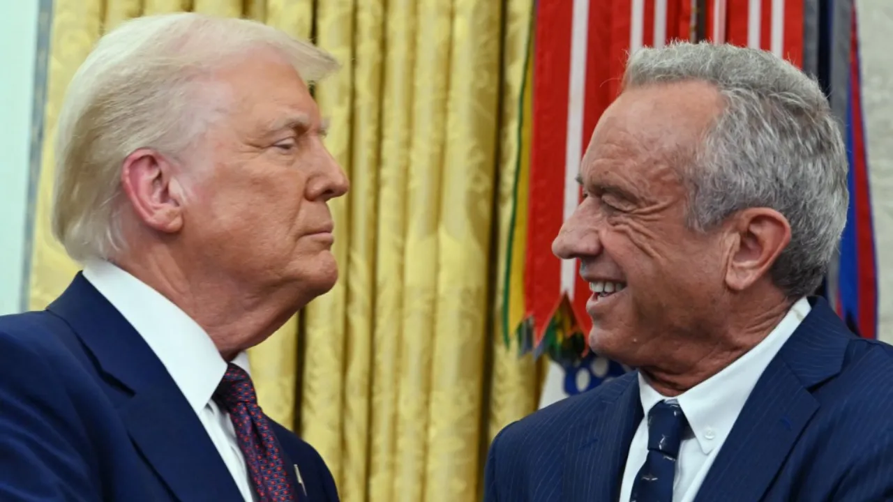  The new US Secretary of Health and Human Services Robert F. Kennedy Jr. with US President Donald Trump after a swearing in ceremony in the Oval Office of the White House in Washington, DC, on February 13, 2025. Photograph: (AFP) 