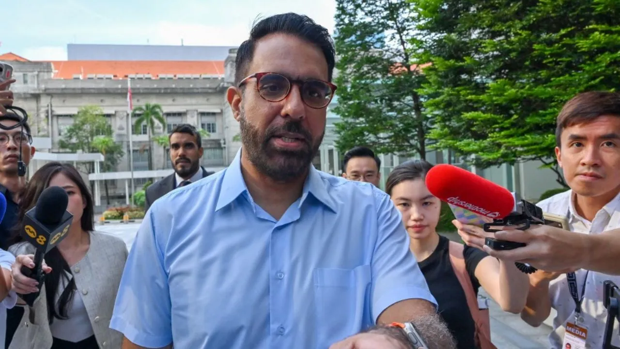  Pritam Singh, secretary-general of the opposition Workers' Party, arrives at the State Court to face the verdict in his trial for allegedly lying to the Committee of Privileges (COP) in Singapore on February 17, 2025. Photograph: (AFP) 