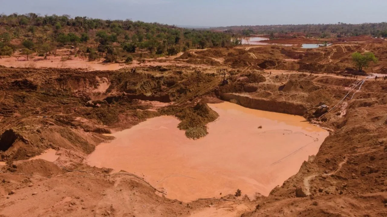  This aerial view taken on January 31, 2025, shows an artisanal gold mine in Danga the following day after a landslide killed at least 10 people and left many others missing. Photograph: (AFP) 