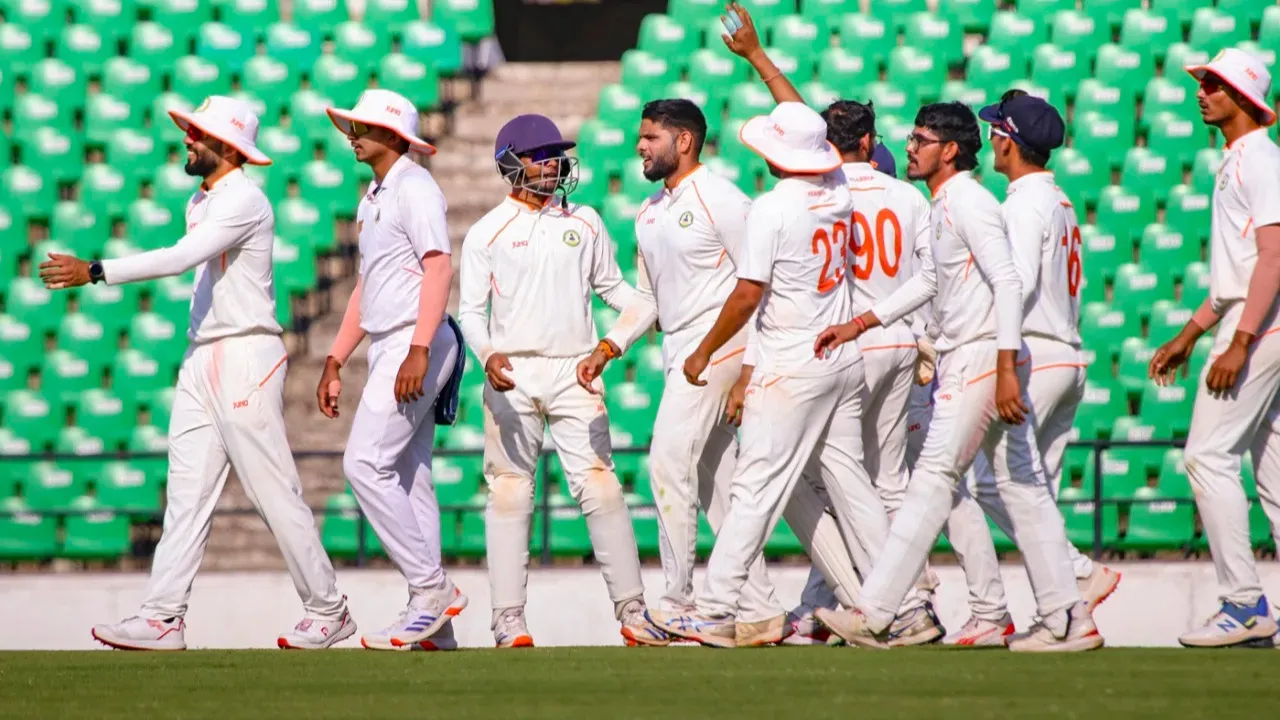  Parth Rekhade celebrates after getting rid of Suryakumar Yadav Photograph: (PTI) 