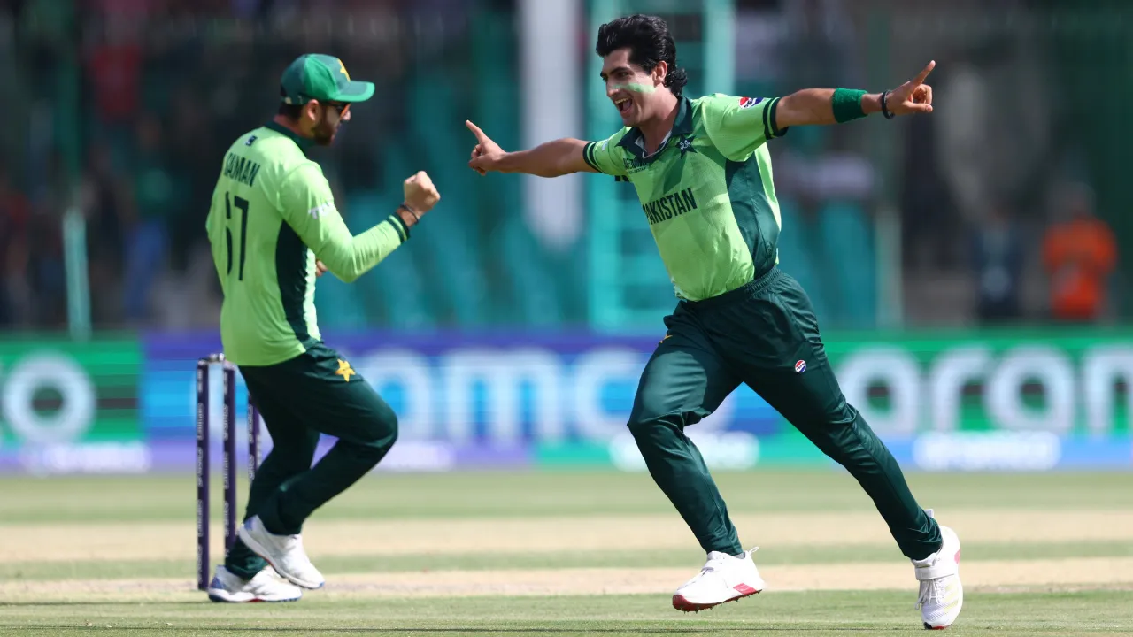  Champions Trophy: Naseem Shah celebrating after Williamson wicket Photograph: (X/PCB) 