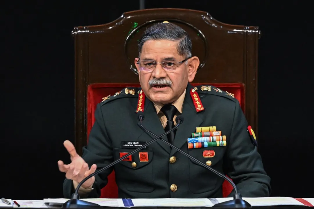  India's Chief of the Army Staff General Upendra Dwivedi addresses an annual press conference in New Delhi on January 13, 2025. Photograph: (AFP) 